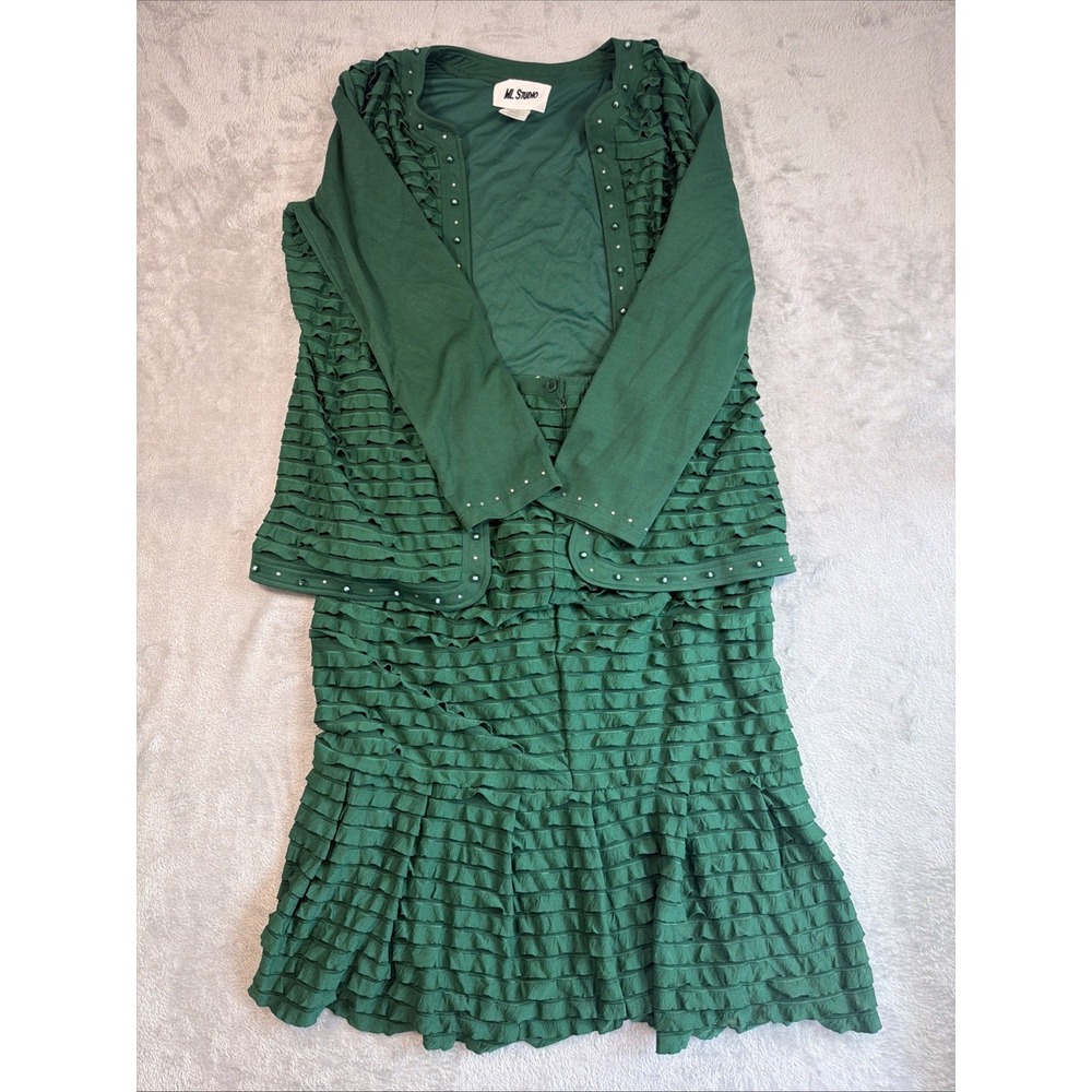 ML Studio Women's 2 Piece Blazer And Skirt Set Green XL